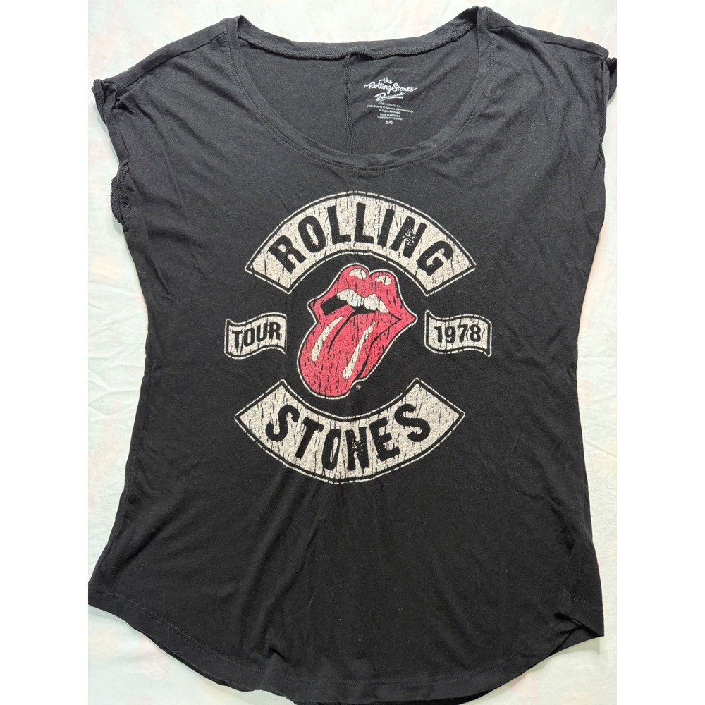Rolling Stones Tour 1978 Graphic Muscle Tee Black Distressed Tongue Logo L/G